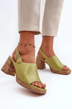 Damskie Sandały Z Eko Skóry Na Słupku Sergio Leone SK572 Pistacjowe