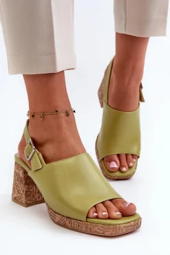 Damskie Sandały Z Eko Skóry Na Słupku Sergio Leone SK572 Pistacjowe