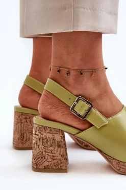 Damskie Sandały Z Eko Skóry Na Słupku Sergio Leone SK572 Pistacjowe