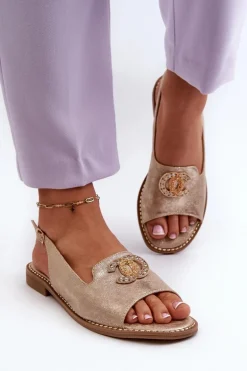 Damskie Sandały Z Ozdobą S.Barski KV27-049 Złote