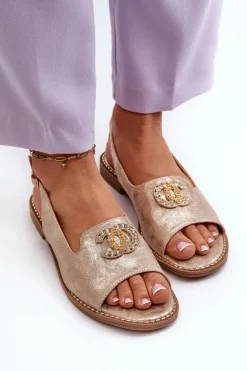 Damskie Sandały Z Ozdobą S.Barski KV27-049 Złote