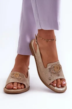 Damskie Sandały Z Ozdobą S.Barski KV27-049 Złote