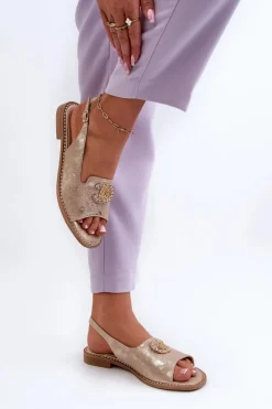 Damskie Sandały Z Ozdobą S.Barski KV27-049 Złote