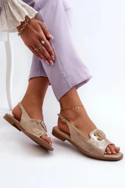 Damskie Sandały Z Ozdobą S.Barski KV27-049 Złote