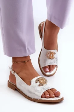 Damskie Sandały Z Ozdobą S.Barski KV27-049 Srebrne