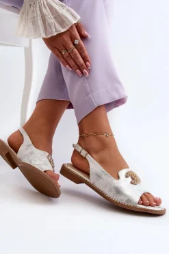 Damskie Sandały Z Ozdobą S.Barski KV27-049 Srebrne