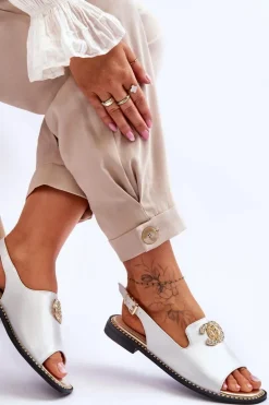 Damskie Sandały Z Ozdobą S.Barski KV-2775-49 Srebrne