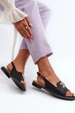 Damskie Sandały Z Ozdobą S.Barski KV27-049 Czarne