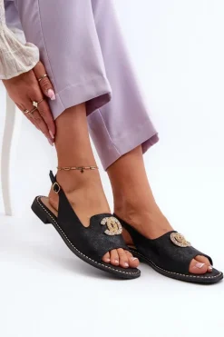 Damskie Sandały Z Ozdobą S.Barski KV27-049 Czarne