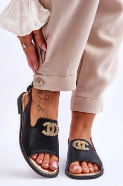 Damskie Sandały Z Ozdobą S.Barski KV-2775-49 Czarne