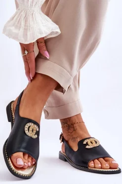 Damskie Sandały Z Ozdobą S.Barski KV-2775-49 Czarne