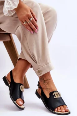 Damskie Sandały Z Ozdobą S.Barski KV-2775-49 Czarne