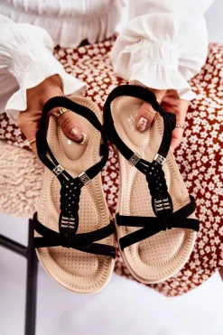 Damskie Sandały Z Ozdobami Czarne Amberly