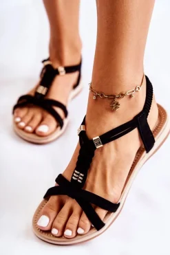 Damskie Sandały Z Ozdobami Czarne Amberly