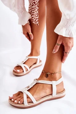 Damskie Sandały Z Ozdobami Białe Amberly