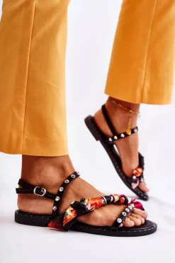 Damskie Sandały Z Ozdobami Czarne Mataro