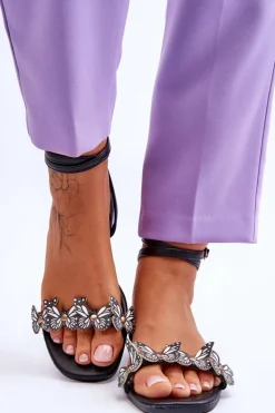 Damskie Sandały Z Ozdobnymi Motylami Czarne Jeane