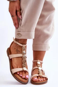 Damskie Sandały Z Ozdobnym Paskiem Beżowe Rochelle