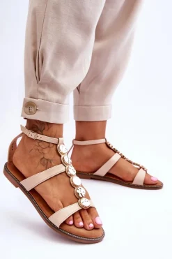 Damskie Sandały Z Ozdobnym Paskiem Beżowe Rochelle