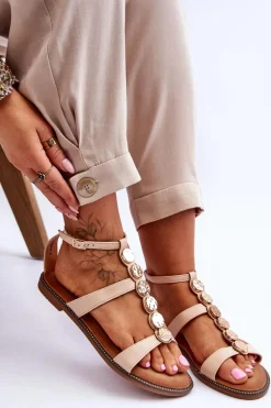 Damskie Sandały Z Ozdobnym Paskiem Beżowe Rochelle