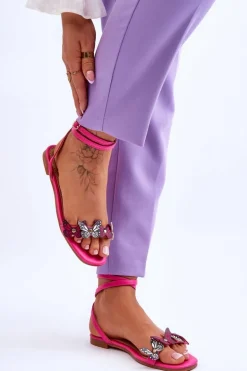 Damskie Sandały Z Ozdobnymi Motylami Fuksja Jeane