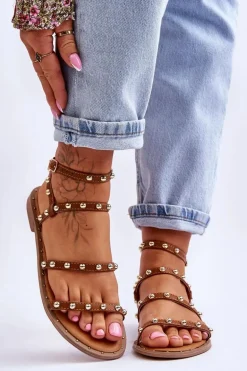 Damskie Sandały Z Ozdobnymi Ćwiekami Brązowe Dorothy