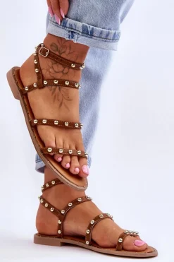 Damskie Sandały Z Ozdobnymi Ćwiekami Brązowe Dorothy