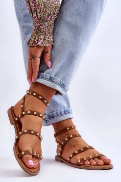 Damskie Sandały Z Ozdobnymi Ćwiekami Brązowe Dorothy