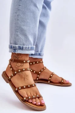 Damskie Sandały Z Ozdobnymi Ćwiekami Brązowe Dorothy