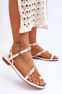 Damskie Sandały Z Ozdobnymi Muszelkami Białe Verdem