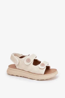 Damskie Sandały Z Ozdobnymi Detalami Na Rzepy Beżowe Zoliner