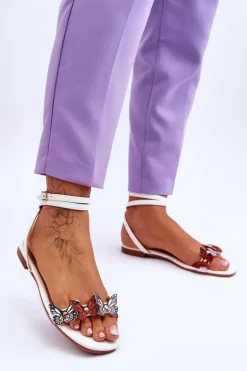 Damskie Sandały Z Ozdobnymi Motylami Białe Jeane