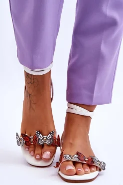 Damskie Sandały Z Ozdobnymi Motylami Białe Jeane