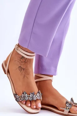 Damskie Sandały Z Ozdobnymi Motylami Beżowe Jeane