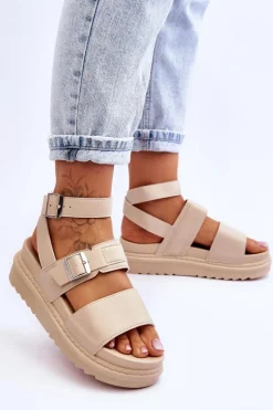 Damskie Sandały Z Paskiem Beżowe Hever