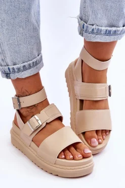 Damskie Sandały Z Paskiem Beżowe Hever