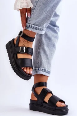 Damskie Sandały Z Paskiem Czarne Hever