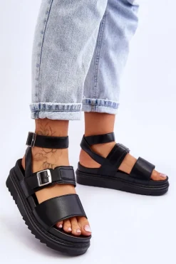 Damskie Sandały Z Paskiem Czarne Hever