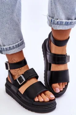 Damskie Sandały Z Paskiem Czarne Hever