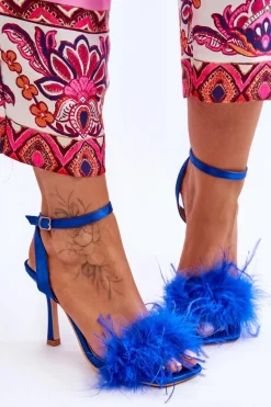 Damskie Sandały Z Piórkami Niebieskie Tiffany