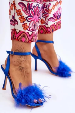 Damskie Sandały Z Piórkami Niebieskie Tiffany