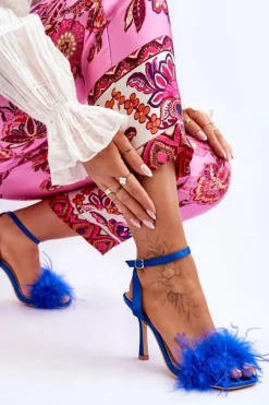 Damskie Sandały Z Piórkami Niebieskie Tiffany