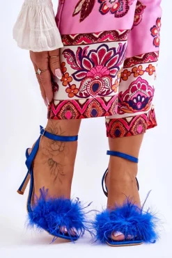 Damskie Sandały Z Piórkami Niebieskie Tiffany