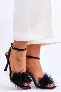 Damskie Sandały Z Piórkami Czarne Tiffany