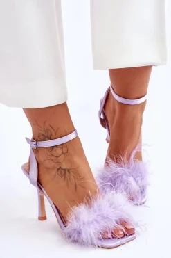Damskie Sandały Z Piórkami Fioletowe Tiffany