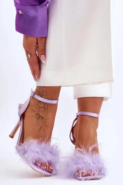 Damskie Sandały Z Piórkami Fioletowe Tiffany