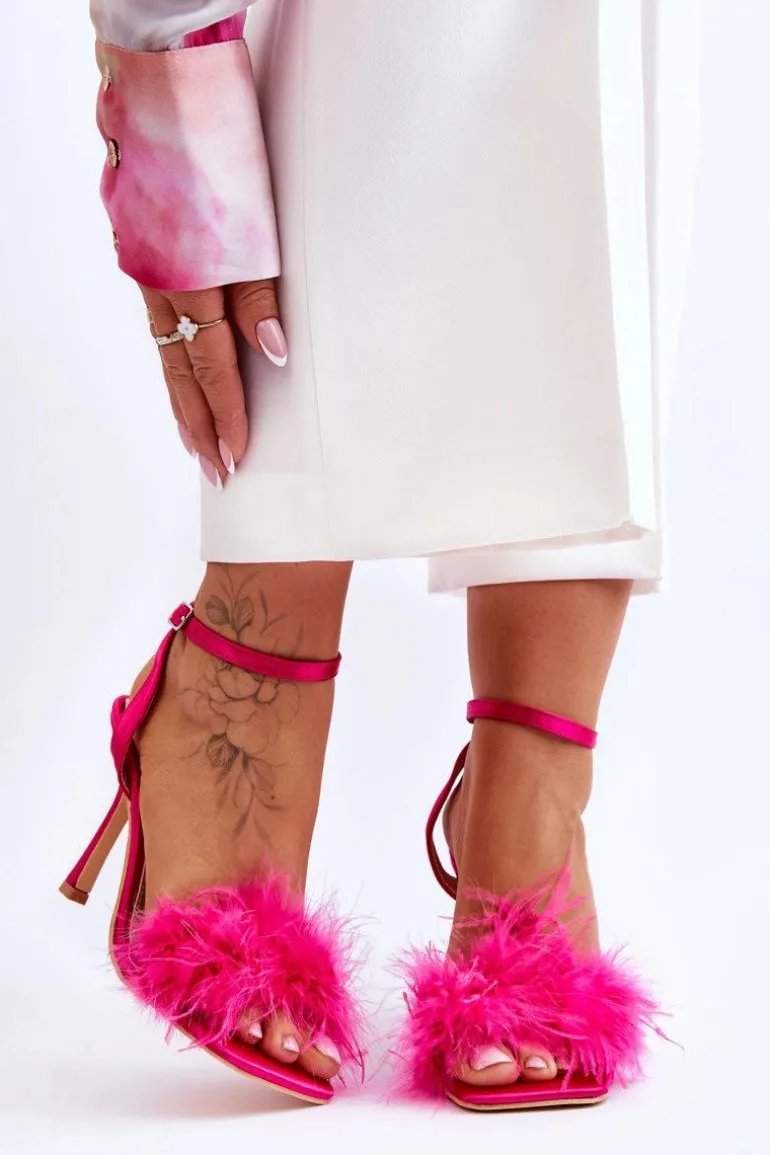 Damskie Sandały Z Piórkami Fuksja Tiffany