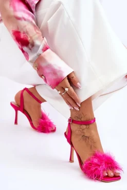 Damskie Sandały Z Piórkami Fuksja Tiffany