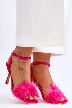 Damskie Sandały Z Piórkami Fuksja Tiffany