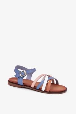 Damskie Sandały Z Przeplatającymi Się Paskami Sergio Leone SK090H Niebieskie